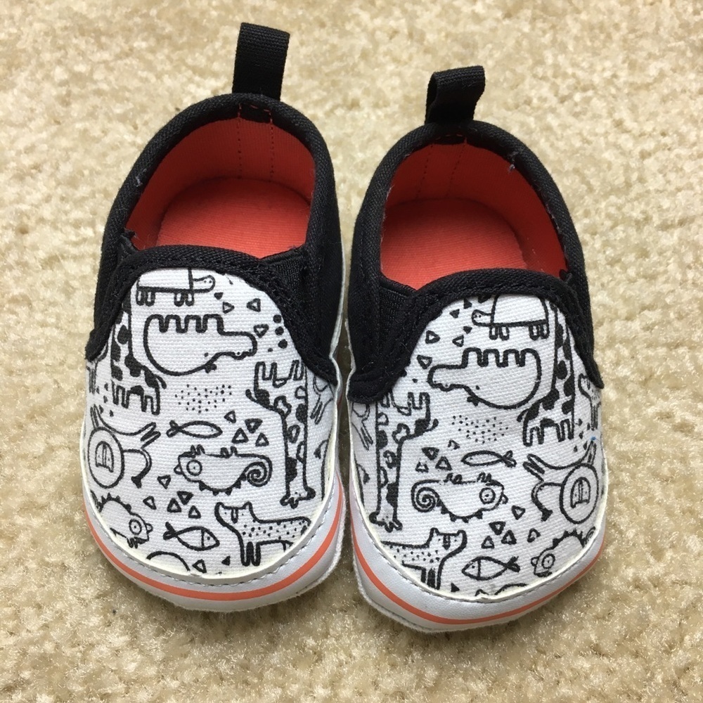 Baby Shoes Black & White Zoo Animal Print